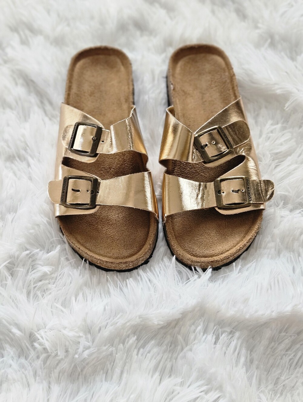 Girl's Metallic Double-Buckle Slide Sandals - Gold Lucky Brand Size 2
